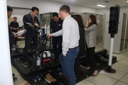 Studying the ultrasonic flaw detector UDS2-77 on the rail sample at the office of the customer company — presentation and training held by OKOndt Group in South Korea, autumn 2018