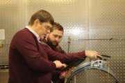 OKOndt Group's expert and technical specialist of the customer are studying the signals from the defects detected with the Wireless System TOFD-Man in a pipe's welded joint — training in the UK, December 2017