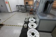 Aircraft wheels are up to be tested with the automated aircraft wheels testing system SmartScan — at the customer's office in South Korea, 2019 
