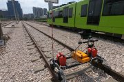 Ultrasonic double rail trolley UDS2-73 set on rails before the practical training — Turkey, August 2020