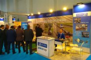 Visitors at the booth of OKOndt Group during the exhibition Eurasia Rail, Izmir, Turkey, April 2019