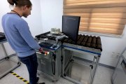 OKOndt Group's specialist perform the setting of the automated aircraft wheels testing system SmartScan, South Korea, customer's office, 2019