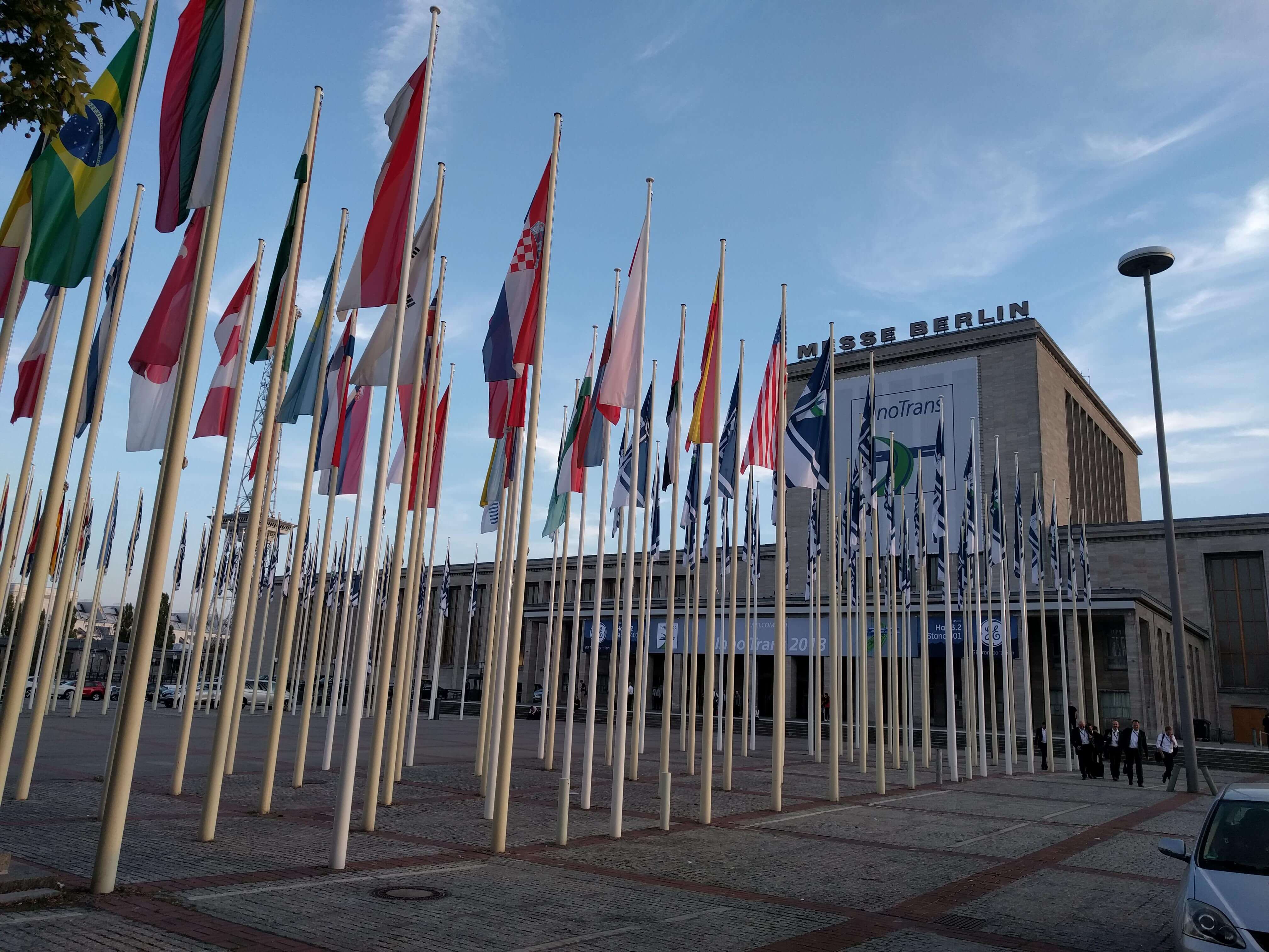 Flags of the countries-participants of the International Trade Show for Transport Technology InnoTrans-2018, Berlin, Germany