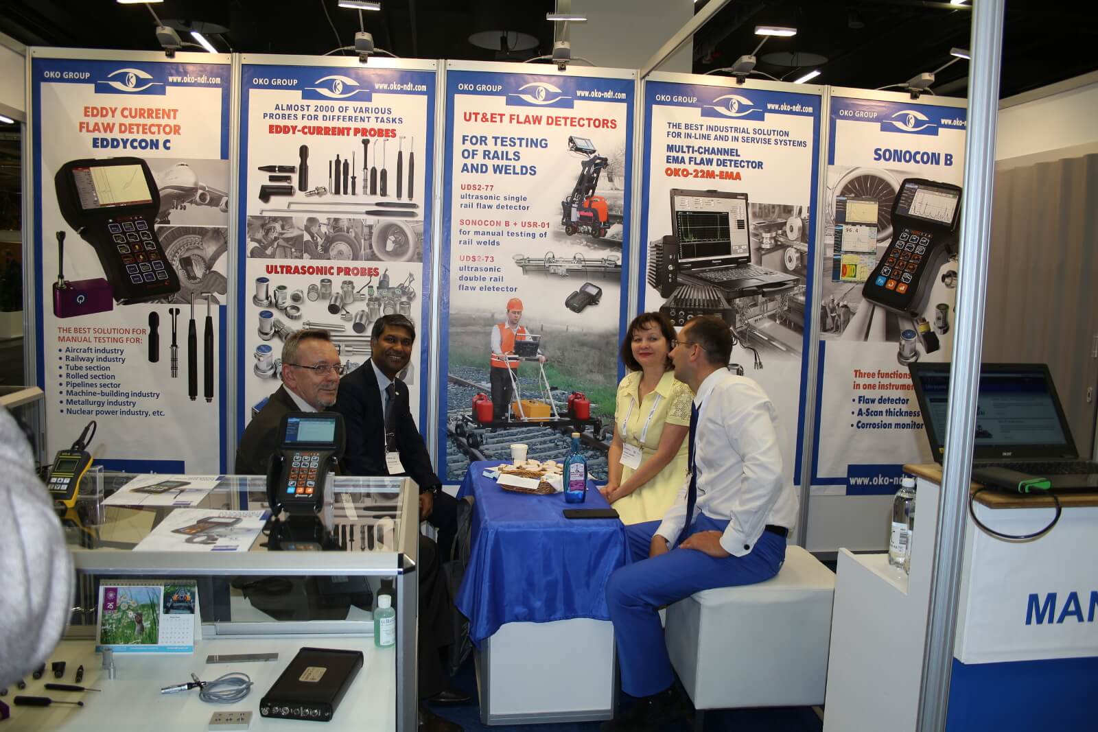 OKOndt Group's specialists communicate with colleagues at their booth at the ECNDT-18 Exhibition, Gothenburg, Sweden