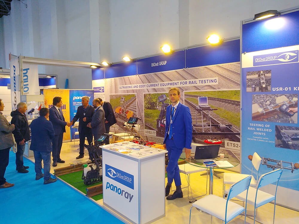 The booth of OKOndt Group at the International exhibition of the rolling stock material, infrastructure and logistics - Eurasia Rail, Izmir, Turkey, April 2019