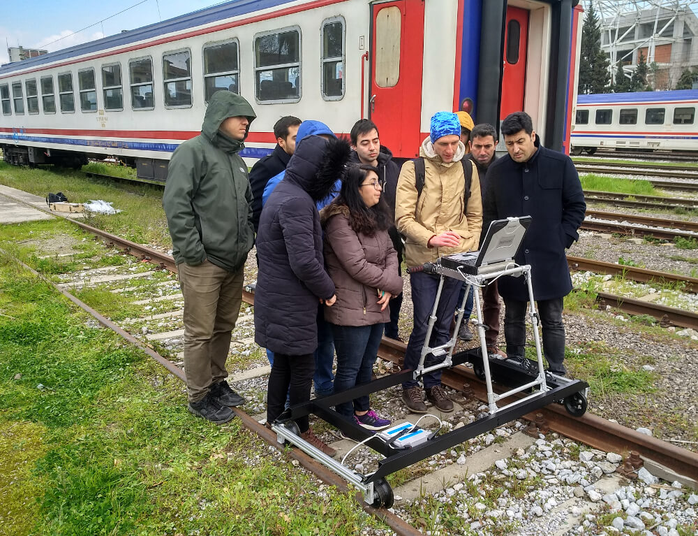 Practical training on how to  operate the eddy current single rail flaw detector ETS2-77 on rails carried out by OKOndt Group's specialists — Izmir, Turkey, 2019