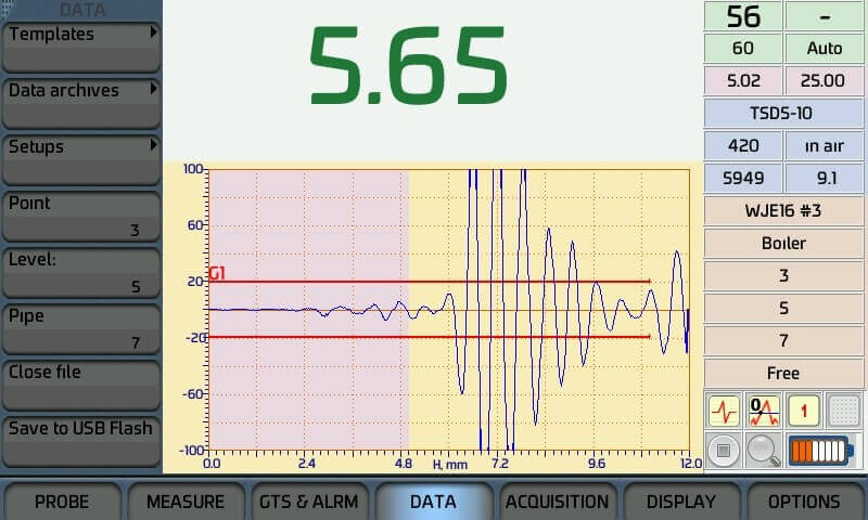 The interface of the ultrasonic thickness gauge