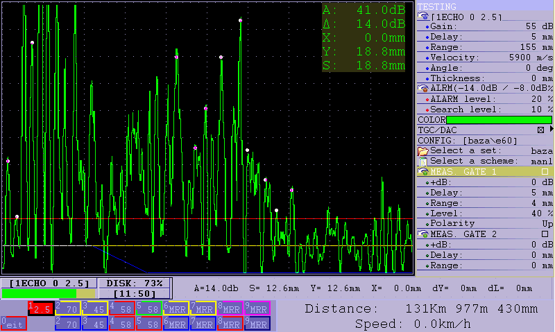 А-Scan (with 0°probe) of squat defects