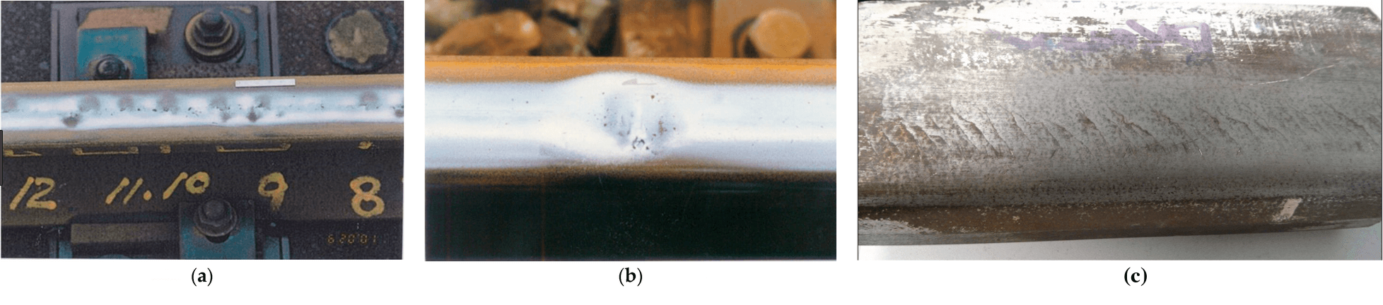 Multiple squat type defects on rails, Squat type defect on rails, Head Checking type defects on rails