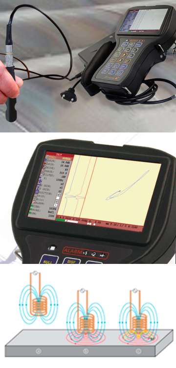 Eddy current testing of welds with flaw detector Eddycon C