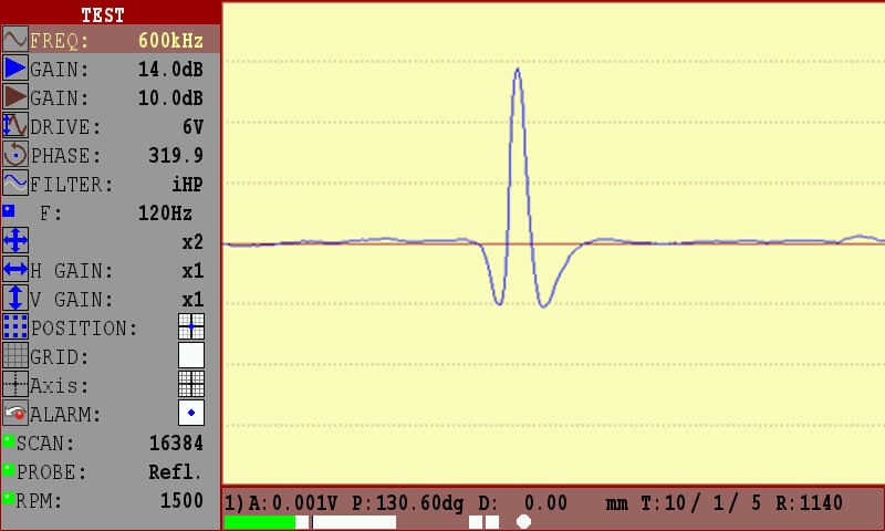 Eddy current flaw detector Eddycon C Different modes of full-screen presentation