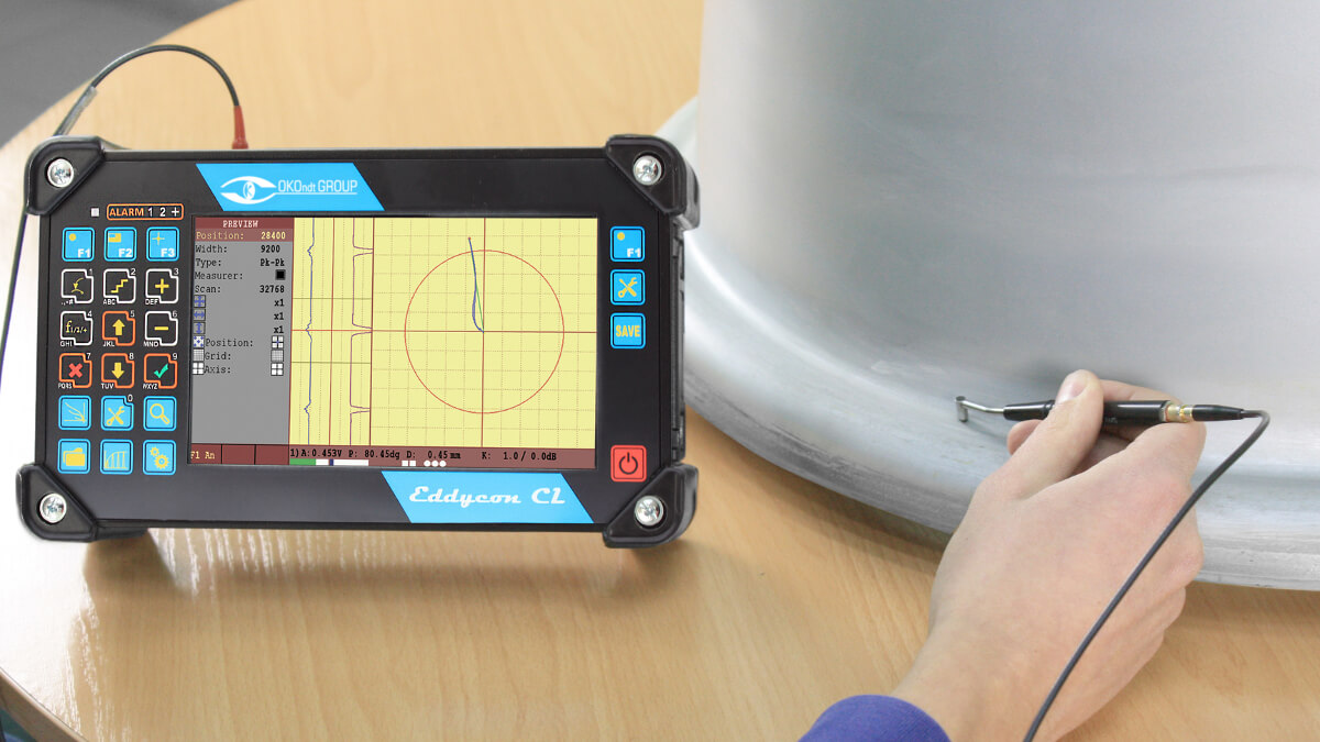 Inspection of the aircraft wheels with portable ET flaw detector Eddycon CL 