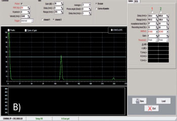 OKO-22M-EMA electro-magnetic acoustic flaw detector detection of groove with a depth 0.5mm and length 10mm