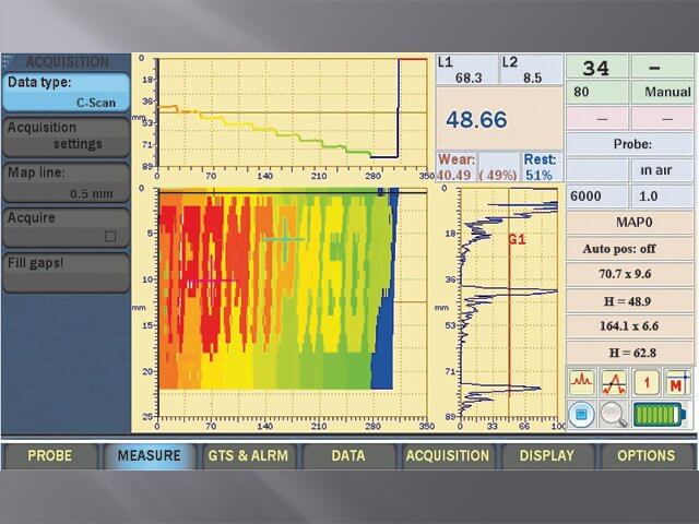 Thickness C-Scans of the compact ultrasonic flaw detector Sonocon B in «Thickness Gauge +» version 