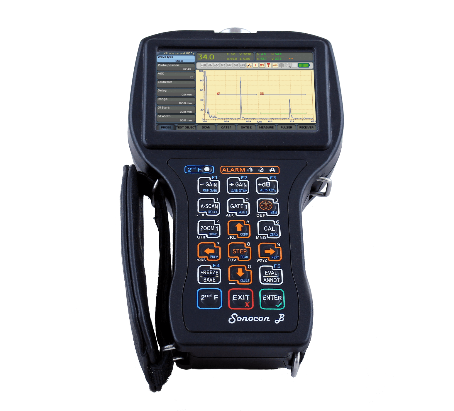 Portable ultrasonic flaw detector Sonocon B with the hand strip