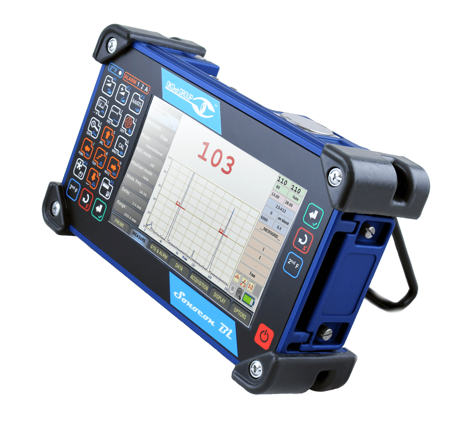 Portable ultrasonic flaw detector Sonocon B with the hand strip