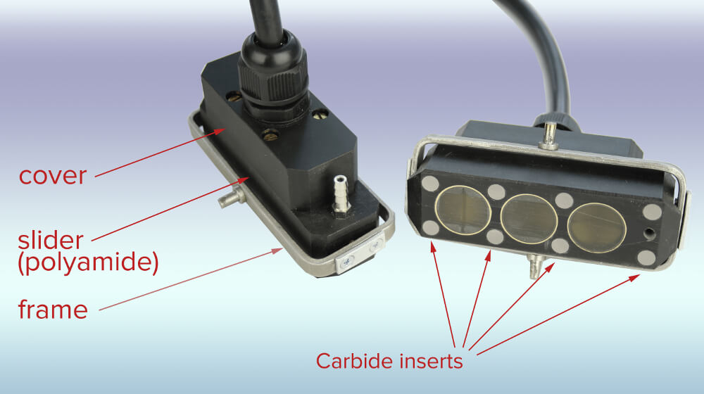 Probe units of the ultrasonic single rail flaw detector UDS2-77